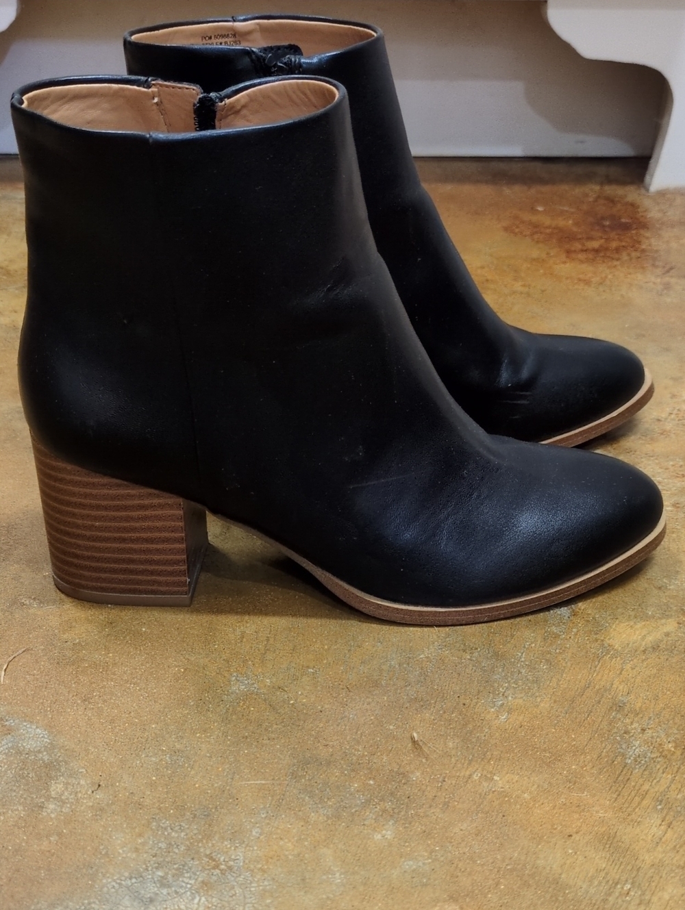 J. Crew Black Leather Block Heel Ankle Boots, Size 7